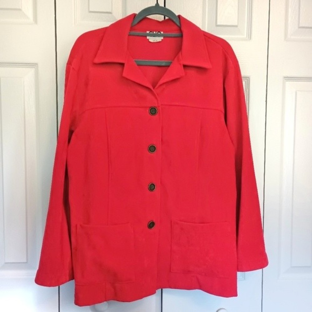 Vintage 90s Clio Red Corduroy Shacket with Metal Buttons Size Large